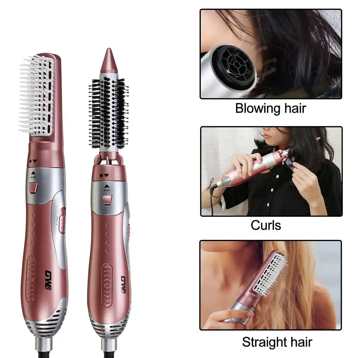 2 in 1 Multifunctional Styling Tools Straight / Curler Hairdryer Rotational Hair Curling Comb Hair Dryer Brush Salon Blow Dryer