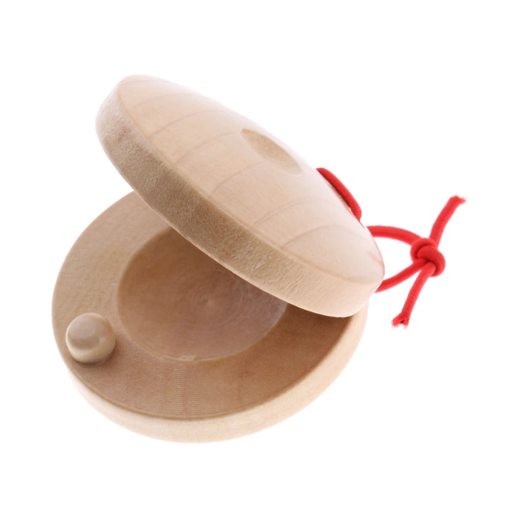 Kids Wooden Castanet Clapper Percussion Instrument Musical Toy -Wood Color