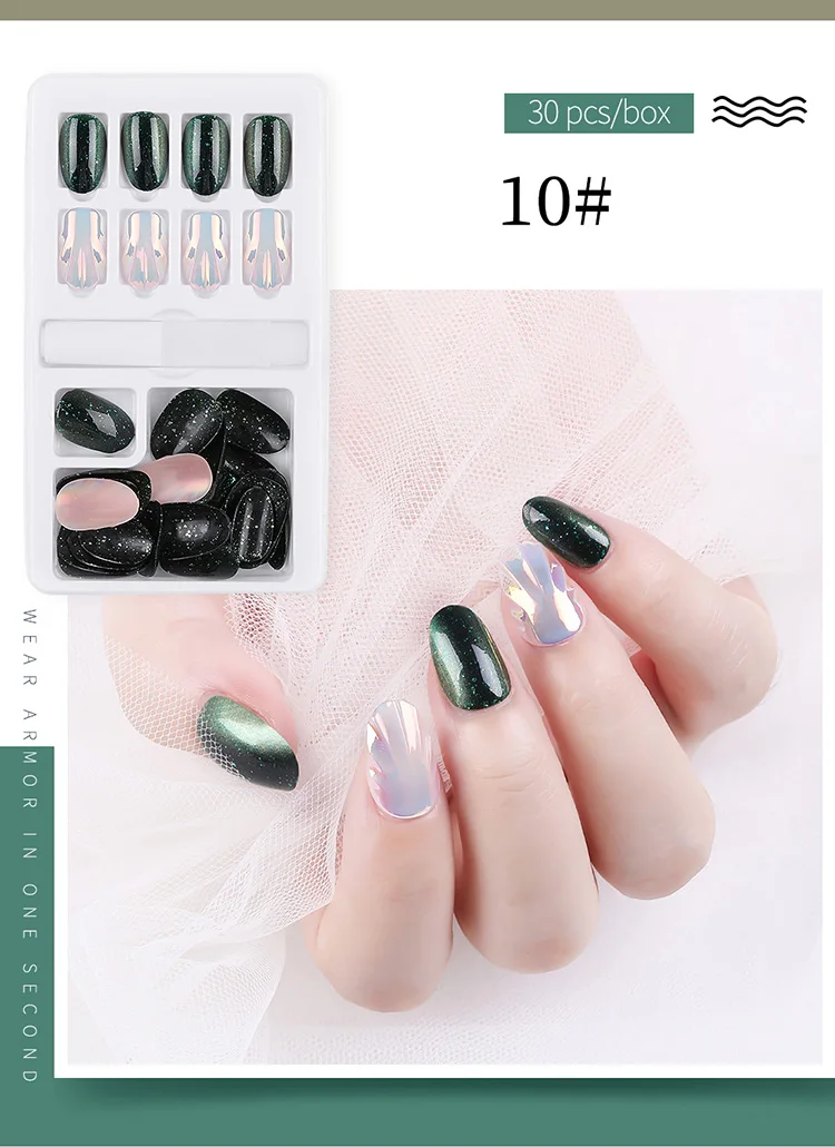 PinPai 30pcs Full Cover UV Gel Glitter False Nail Artificial Tips for Decorated Design Press On Nails Art Fake Extension Tips