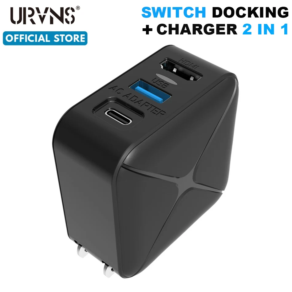 

URVNS Portable Switch Dock Charger Type-C PD USB 3.0 Fast Charger AC Power With HDMI Video Converter for Nintendo Switch Console