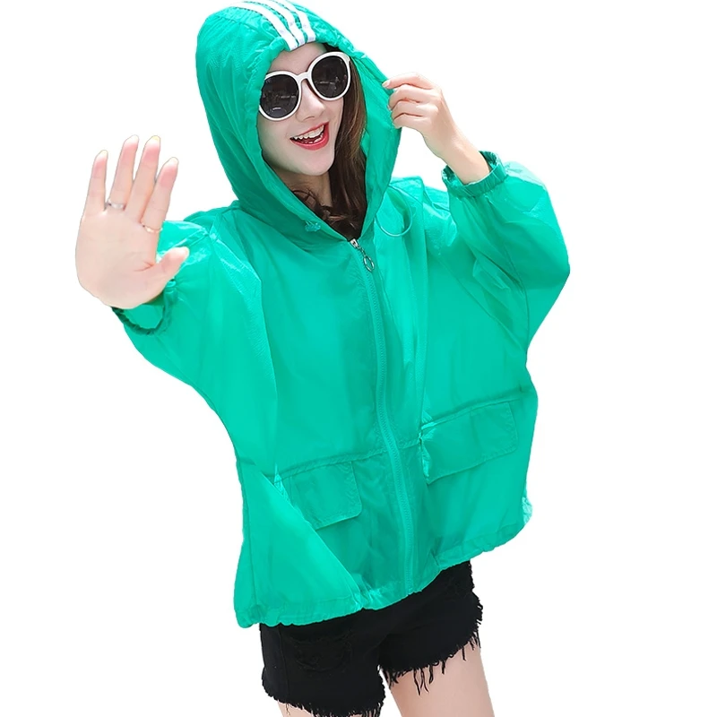 

Popular European Jacket Sun Cap Zipper Summer Long Sleeve Thin Solid Color Coats Outwear Runway Jackets Sports Stylish GG50yf