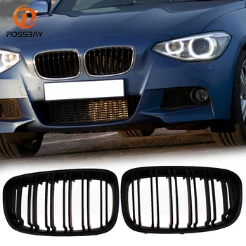 

POSSBAY Front Kidney Grille Matte Black Dual Slats Racing Grill for BMW 1-Series F20 5-door 2011/2012/2013-2015 Pre-facelift