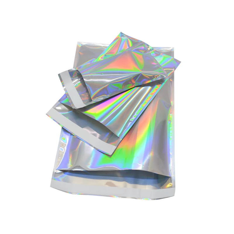 Venta al por mayor láser auto sellado sobres de plástico de bolsas de almacenamiento holográfico regalo de la joyería de polietileno adhesivo mensajero bolsa de embalaje