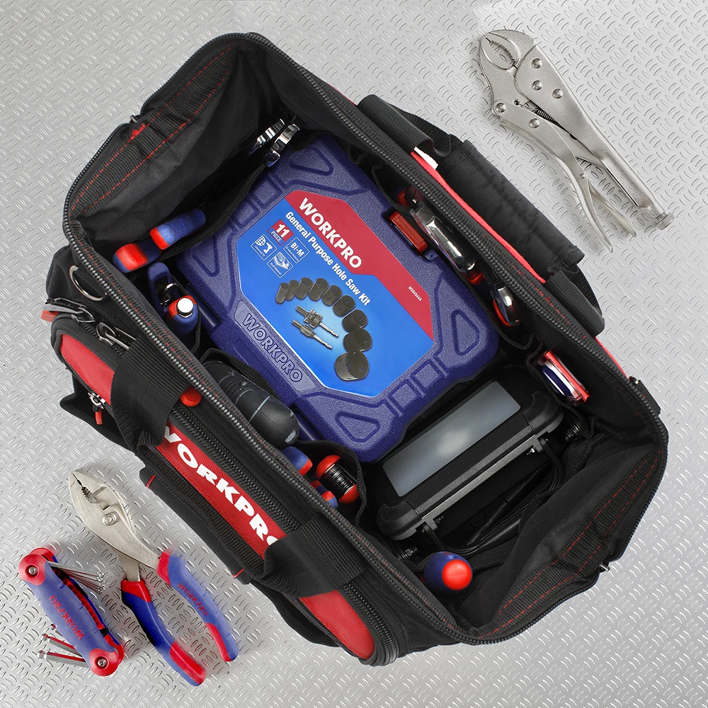Сумка для инструментов WORKPRO 16 дюймов с открытым верхом многофункциональная