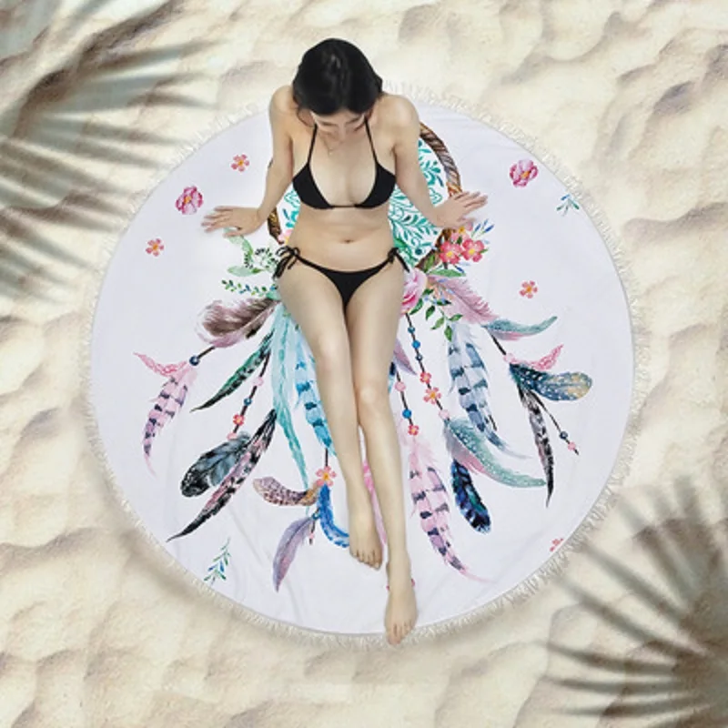 Многофункциональный Печатный тропические растения Фламинго круглый пляжное полотенце Настенный Коврик для йоги бикини покрытие