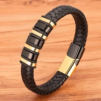 2021 New Fashion Braided Wrap Rope Black Leather Bracelets For Men Simple Stainless Steel Charm Vintage Bangles Jewelry Gift