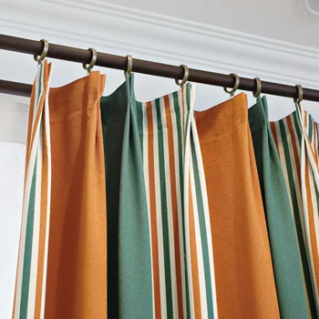 

Nordic Light Luxury Ins Wind Striped Net Red New Curtains for Living Room Bedroom Simple Modern Blackout Orange Curtain