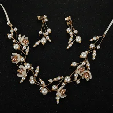 Стиль невесты аксессуары свадебное платье аксессуары корейский Стиль сплав ручной работы головной убор с жемчужинами свадебный цветок бусины повязка на голову