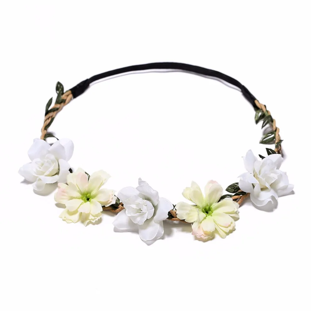 Bride Flower Crown Hairband  Rope Wedding Floral Headband Garland Girl  Wreath Elastic Hair Accessories Party Cosplay Headpiece