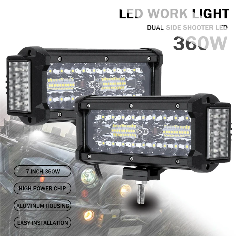 

7 Inch 360W Dual Side Shooter LED Work Light Bar Combo Offroad ATV Driving Lamp