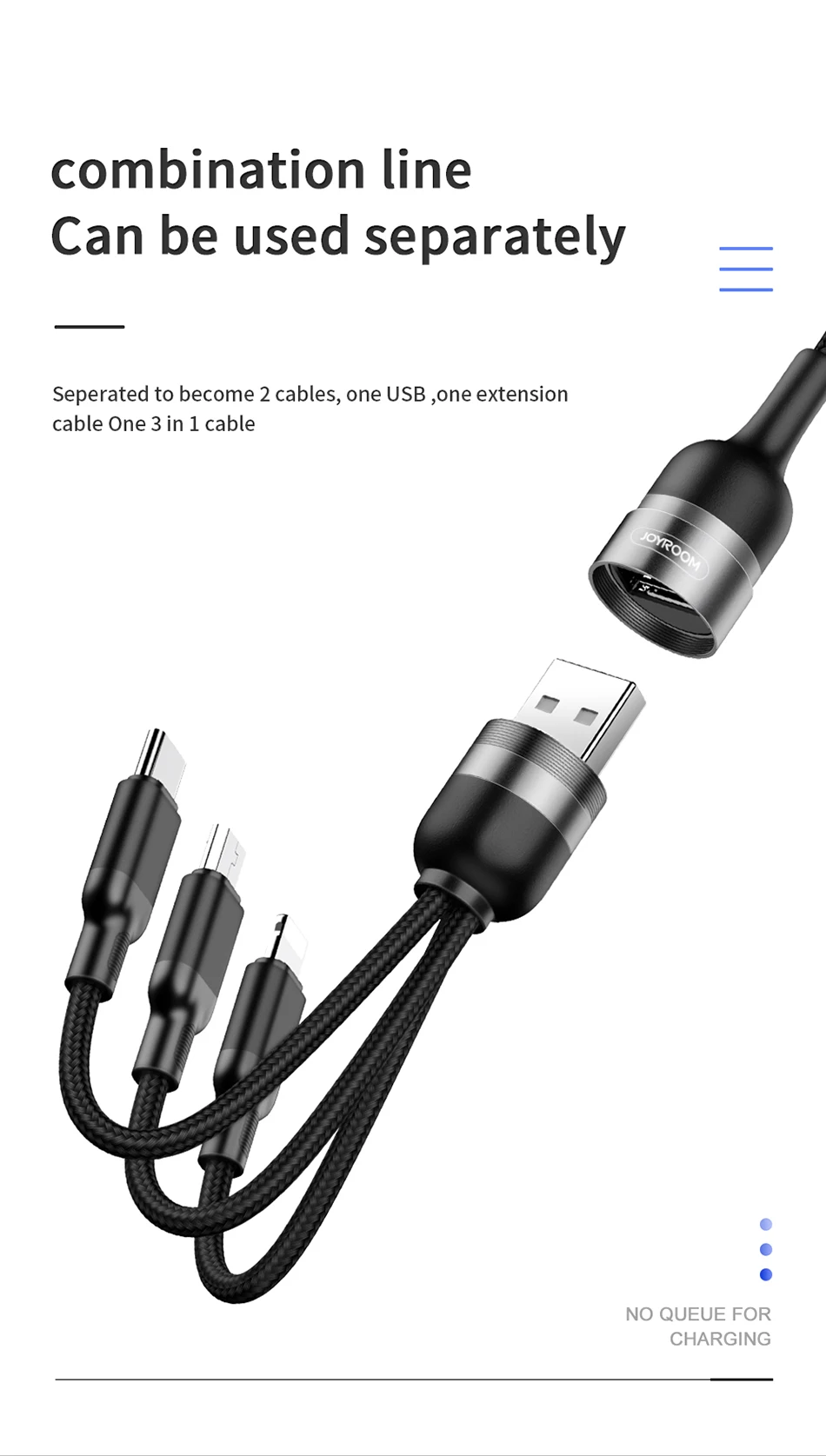 Joyroom, 3 в 1, USB кабель-удлинитель, USB кабель-удлинитель, кабель для передачи данных для телефона, ПК, клавиатуры, Smart tv, USB-USB, 1,5 м, Удлинительный кабель