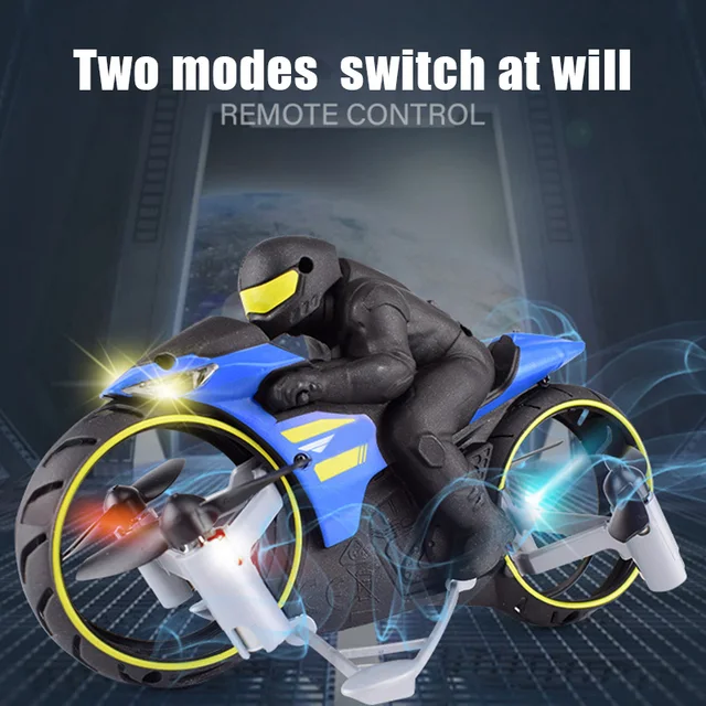 RC Motorcycle Amphibious Remote Control Four-Axle UAV One Key Roll Light Aircraft Model LBV 1