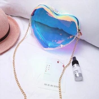 

Women Crossbody Bag Purse Fashion Handbag Clutch Jelly Messenger Shoulder Transparent Chain Strap Gift Zipper Heart Shape