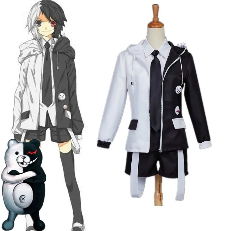 Tinyones Monokuma Cosplay Costume Black White Bear Anime School Uniform Outfit 