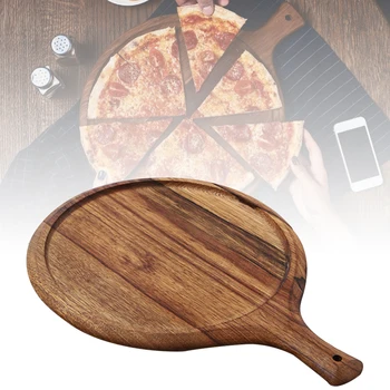 

1pc Wooden Pizza Board Round With Hand Pizza Baking Tray Pizza Bread Cutting Board Platter Pizza Cake Bakeware Tools