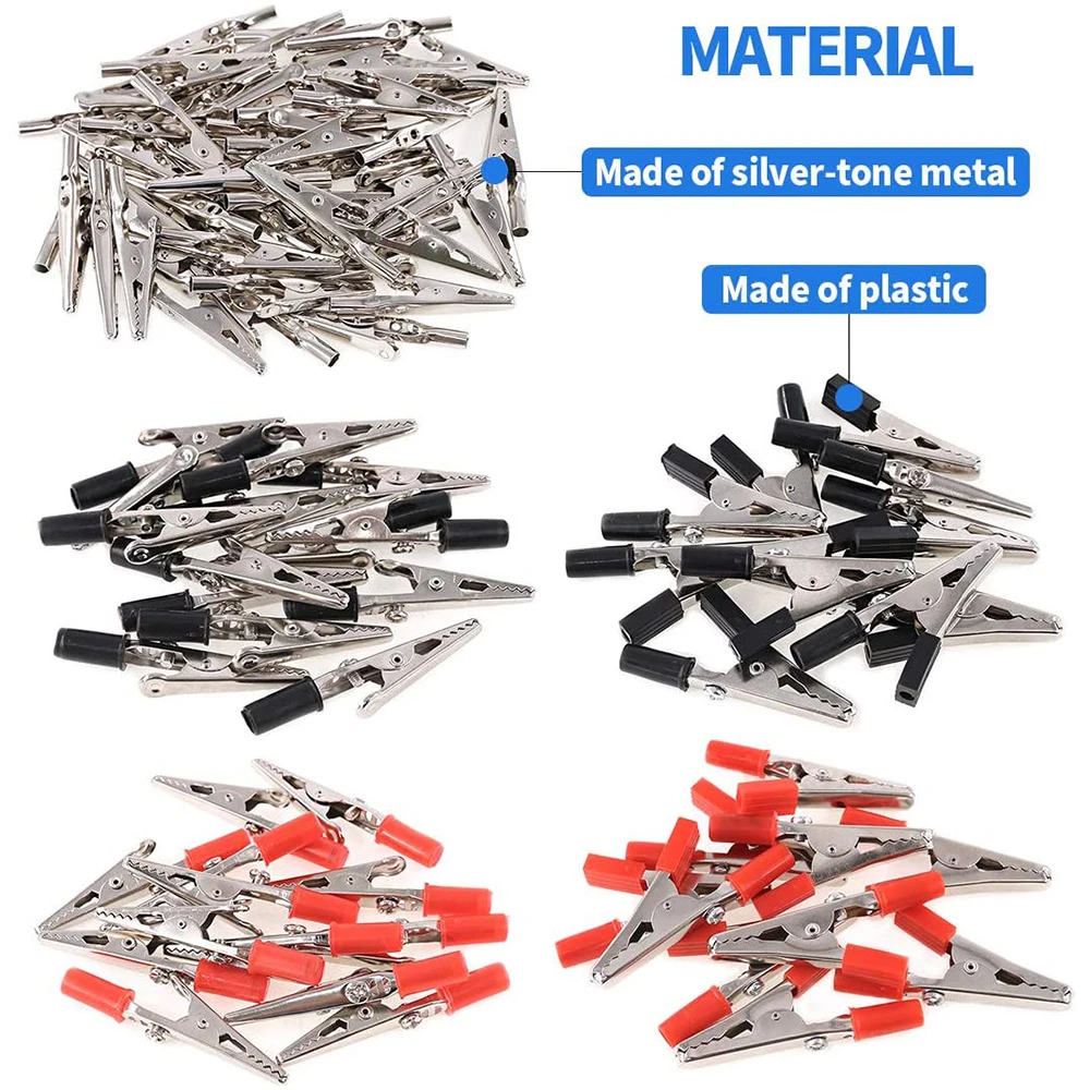 Alligator Clips Test Probes 100pcs/box 50mm Plastic Test Probe Metal Alligator Clip Connector Battery Socket Clip Three Sizes