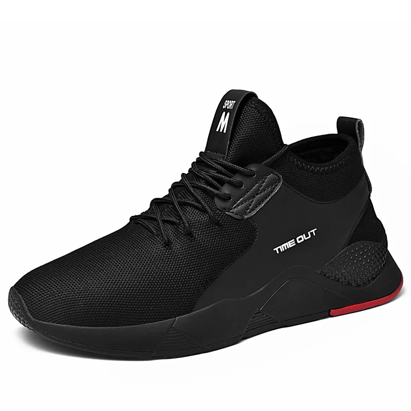 

2020 Men Shoes with Laces Mesh Mens Sneakers Breathable Lightweight Casual Shoes Men Slip on Rubber Wear-resistant Balck