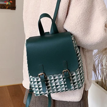 

DORANMI Houndstooth Small Backpacks For Women 2019 Fashion Autumn Schoolbag Female Shoulder Back Bags Patchwork Mochila BG020