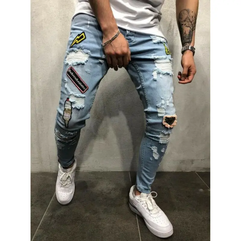Mens Cool Designer Stretchy Ripped Skinny Jeans Destroyed Frayed Slim Fit Denim Pants Trousers Pencil Pants Hip Hop Streetwear Mens Cool Designer Stretchy Ripped Skinny Jeans Destroyed Frayed Slim Fit Denim Pants Trousers Pencil Pants Hip Hop Streetwear