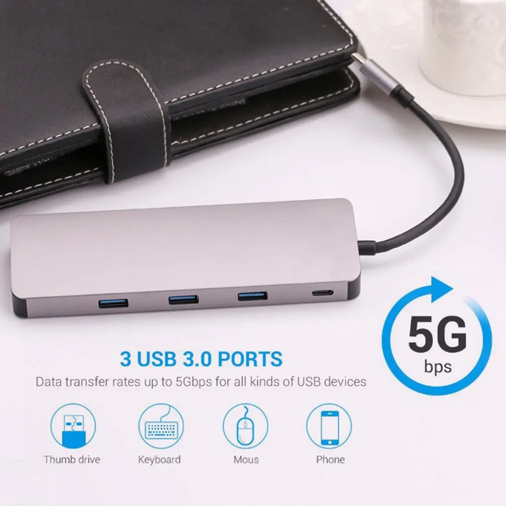 USB-C концентратор type C концентратор USB 3,0 Thunderbolt 3 HDMI 3,5 мм аудио RJ45 адаптер для MacBook Pro для samsung Galaxy