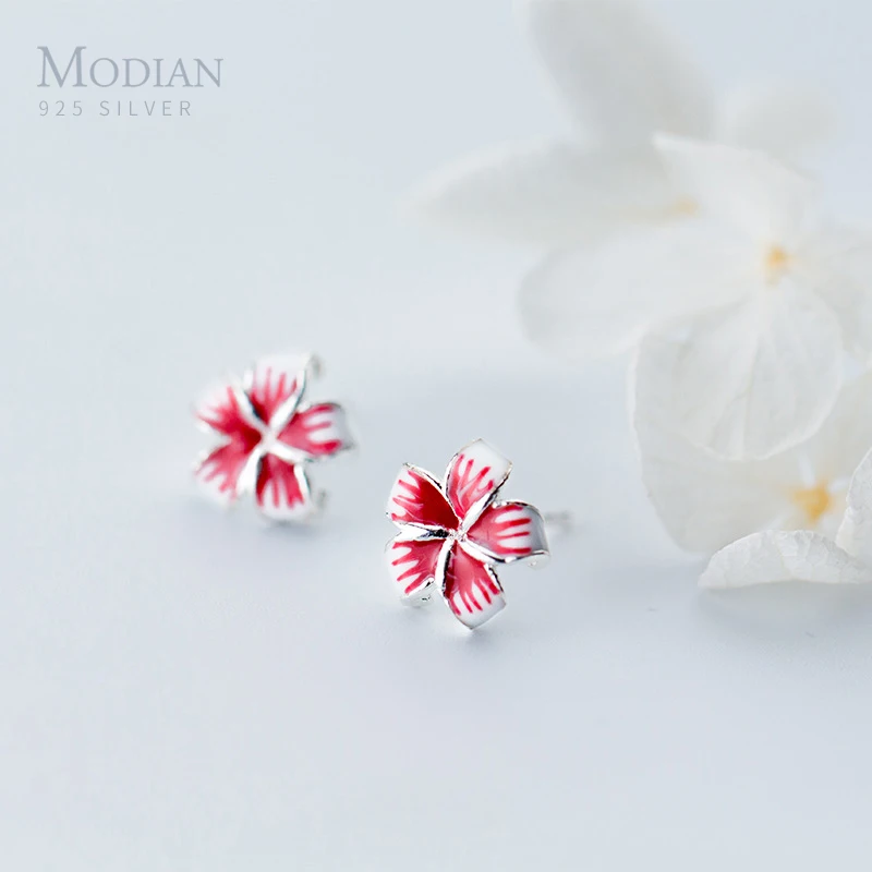 Modian, элегантные, очаровательные, брендовые, эмалированные, в виде цветка, серебряные серьги-гвоздики, классические, 925 пробы, Серебряное растение, ювелирное изделие для женщин, для свадьбы
