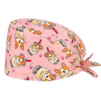 

Cup Puppy Surgical Work Hat Medical Scrub Caps Nurse Hospital OR Working Hats 100% Cotton Tieback Veterinary Dentist Skull Caps