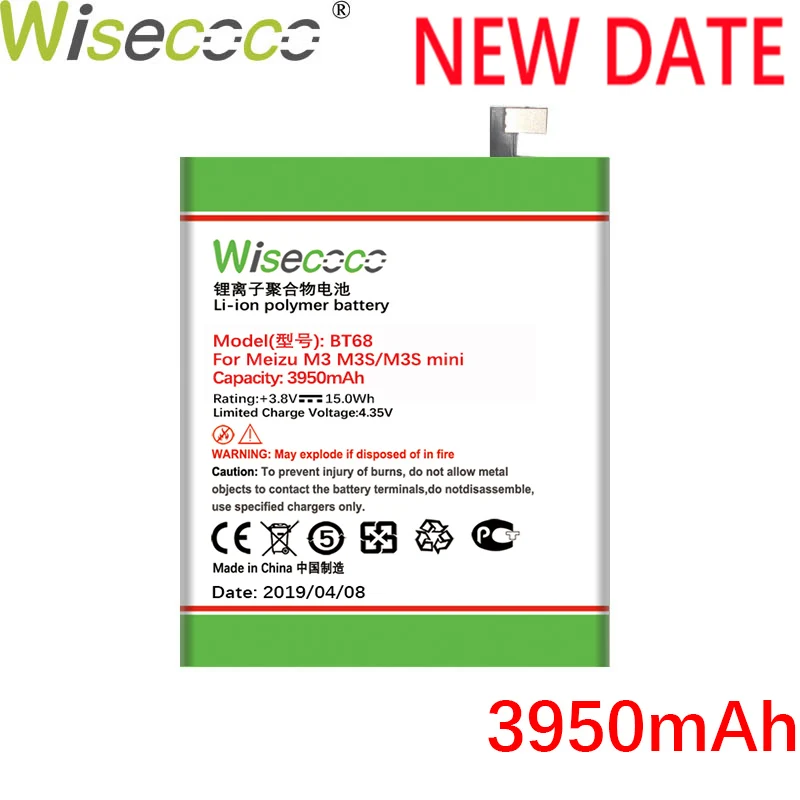 

WISECOCO 3950mAh BT68 Battery For Mei zu M3 M3S mini Y685Q M688Q M688C M688M M688U Latest Production New Battery+Tracking Number