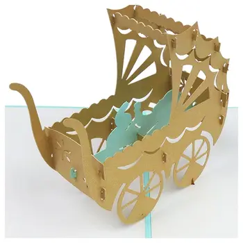 

New 3D Baby in pram Card Pop up Birthday Card Baby Gift Handmade Kirigami Paper Art Blank 3D Greeting Card(Baby Boy)