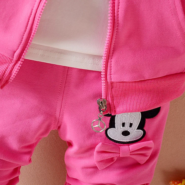 Комплекты одежды для девочек с Минни Весенняя Футболка Топ+ пальто с капюшоном+ длинные штаны детская одежда из 3 предметов детская одежда для девочек с Микки-Маусом