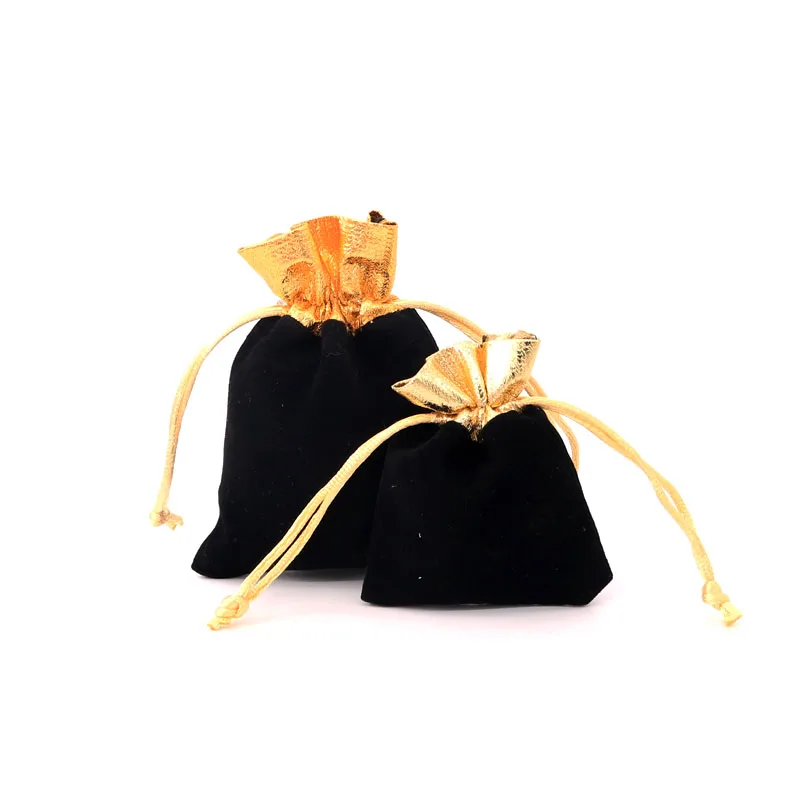 

100pcs/lot 7x9 9x12cm Black Velvet Bag Small Gold Satin Stripe Bags Candy Jewelry Packaging Bags Party Drawstring Pouch Gift Bag