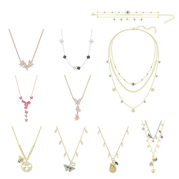 

High Quality 1:1 SWA XL024 Necklace Pendants SWA Jewelry Butterfly Bee Natural Fashion Necklace Jewelry Clever Crystal Color