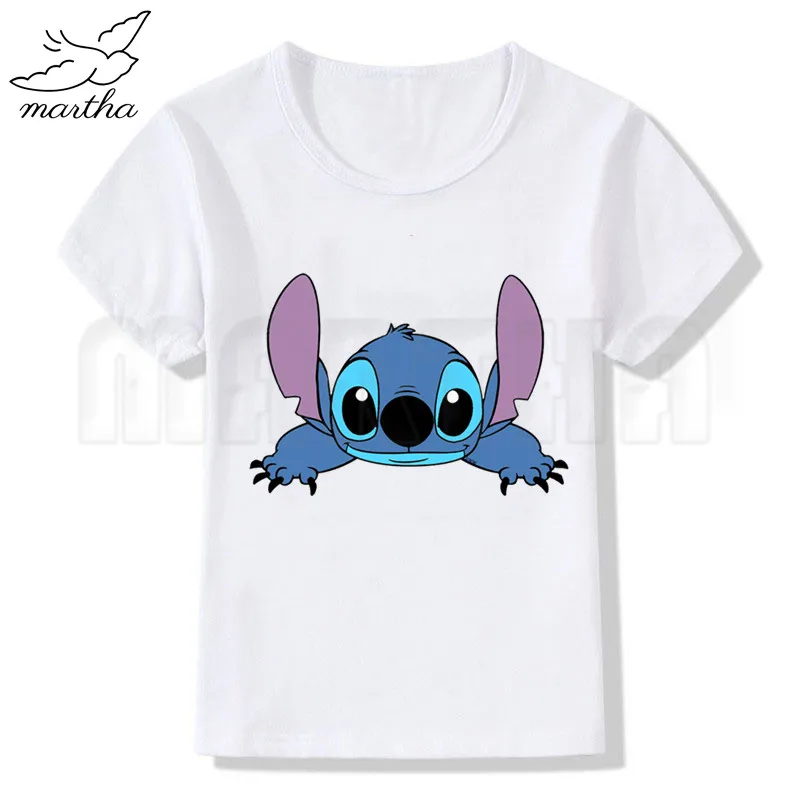 Новая белая футболка с забавным рисунком из мультфильма «Angry Stitch» Новая футболка с принтом для девочек летние топы с короткими рукавами и круглым вырезом, повседневная детская футболка - Цвет: WhiteF