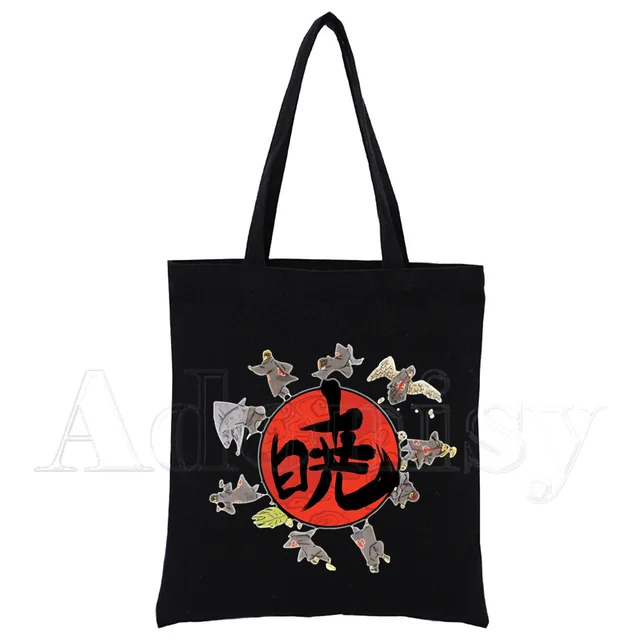 Akatsuki Canvas Bag Casual Large Hand Bags for Women Ladies Shopping Handbag Print Large Capacity Bag Black D