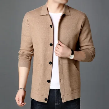 

2020 men autumn knitted cardigan sweater trend lapel casual spring handsome men's sweaters 785