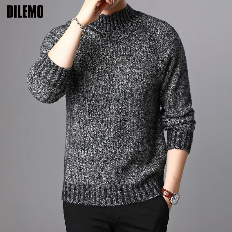 Новинка, модный брендовый свитер с высоким воротом для мужчин, s пуловеры, Облегающие джемперы, вязанная Осенняя повседневная мужская одежда в Корейском стиле