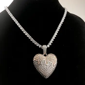 

Gold Plated Brass fashion hip hop CZ Heart Pendant Necklace