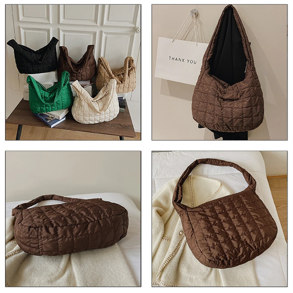 Xewsqmlo Women Nylon Padded Quilted Handbag Winter Warm Tote Bag