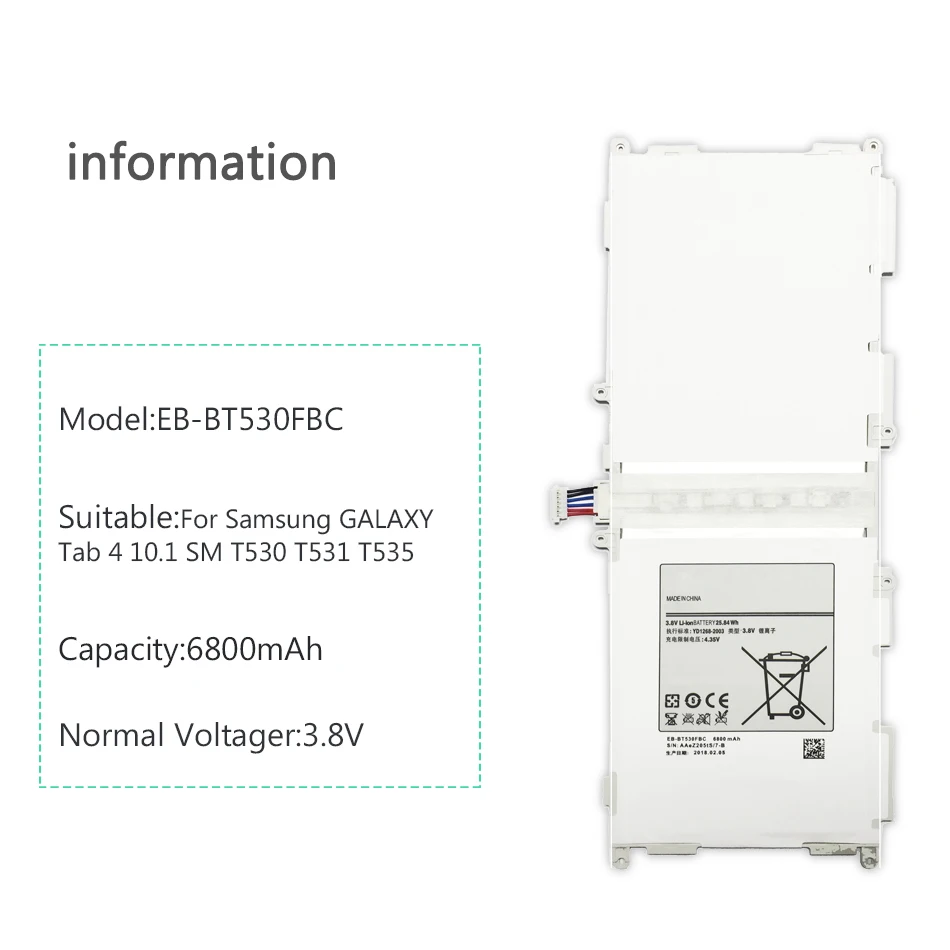 Планшетный литий-полимерный аккумулятор для samsung Galaxy Tab4 Tab 4 SM-T530 T533 T535 T531 T537 EB-BT530FBU EB-BT530FBC аккумулятор 6800 мАч