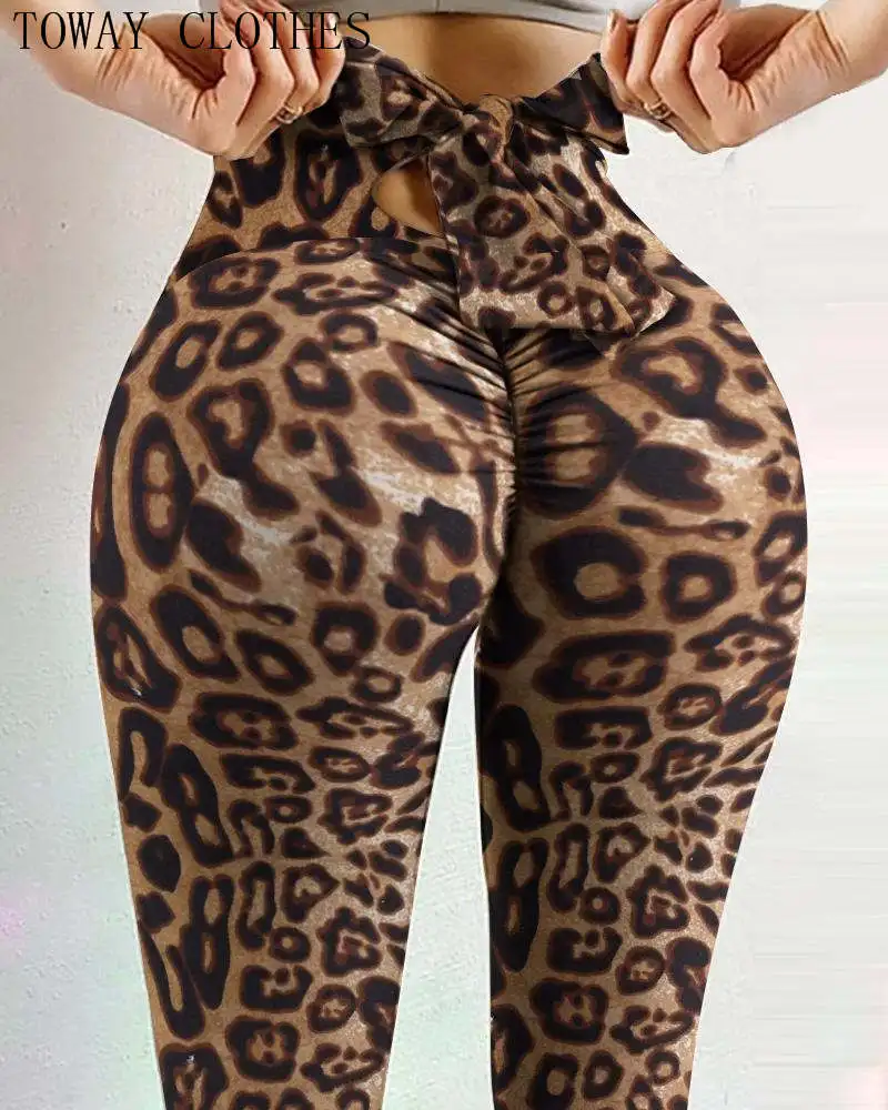 Women Cheetah Print High Waist Bowknot 
