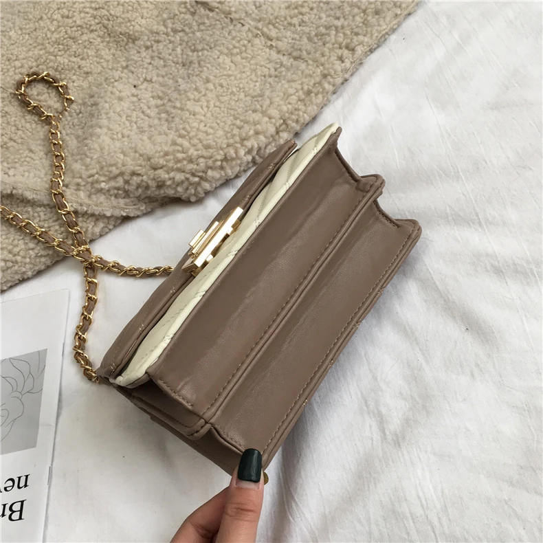 Burminsa Elegant Quilted Chain Crossbody Bags For Women Unique Design Lock High Quality Soft PU Female Shoulder Bags Autumn