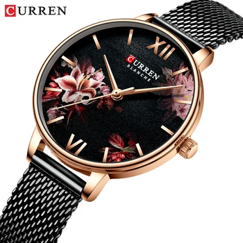 

Women Watches CURREN Black Clock Stainless Steel Mesh Quartz Wristwatch Female Casual Charm Watch for Ladies relogios feminino