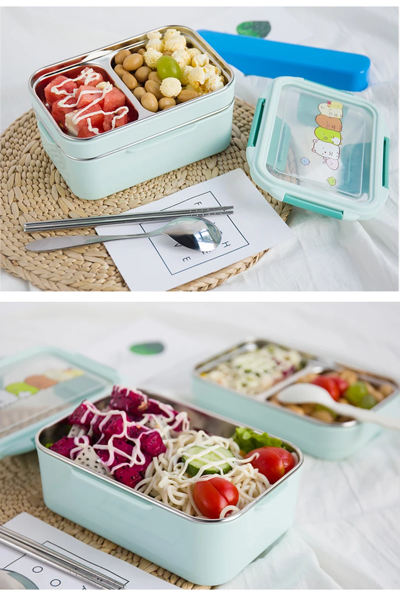 TUUTH Cartoon Lunch Box  Stainless Steel Double Layer Food Container Portable for Kids Kids Picnic School Bento Box B10