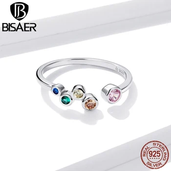 

BISAER 2020 925 Sterling Silver Colorful Bubbles Adjustable Ring for Girls Shining Zircon Ring For Party Ring Jewelry HVR149