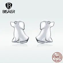 BISAER, серьги-гвоздики, подлинные, 925 пробы, серебряные, в форме собаки, серьги, два цвета, серьги, ювелирное изделие для женщин, дизайн HSE584