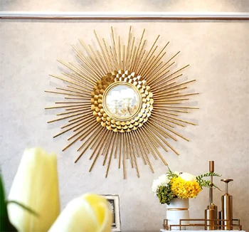 

Shiny Gold Sunglasses Luxury Background Mural Wall Crafts Decor Wall Hanging Sun Flower Decorative Mirror Restaurant Home