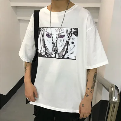 Harajuku Мужская футболка Женская Наруто Саске боль крутая унисекс короткий рукав Футболка уличная японская аниме забавные футболки с принтом - Цвет: Bai1