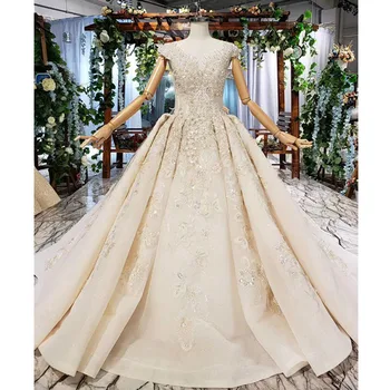 

BGW 21420ht Elegant Wedding Dress O-neck Beading Sequined Cap Sleeve Champagne African Dresses Women Vestido Invitada Boda Mujer