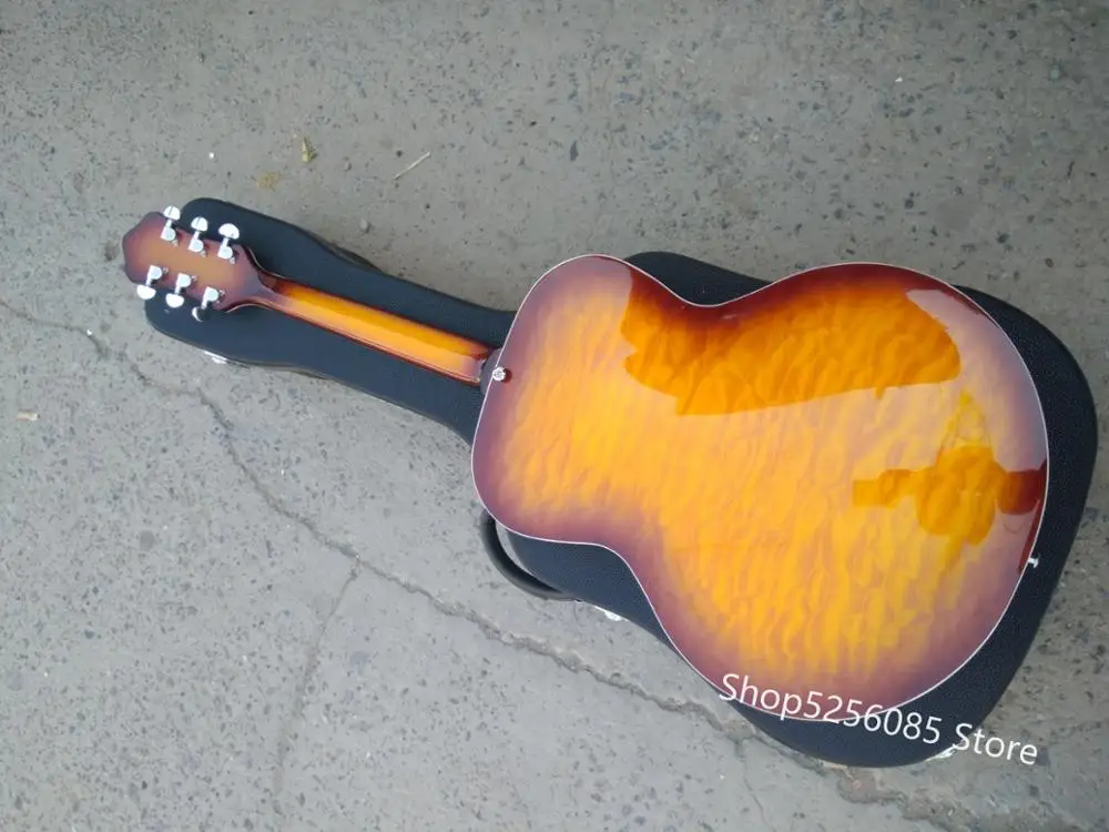 dobro Hofner Винтаж Sunburst полый корпус Гитара Металлический верх мини хамбакер резонатор сталь электрогитара