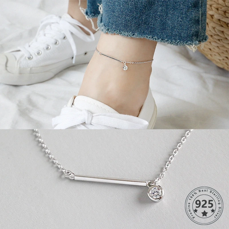 Louleur 925 Sterling Silver AAAA Zircon Anklets Romantic Long Strip Beach Chain Fine Anklets for Women Fashion Summer Jewelry