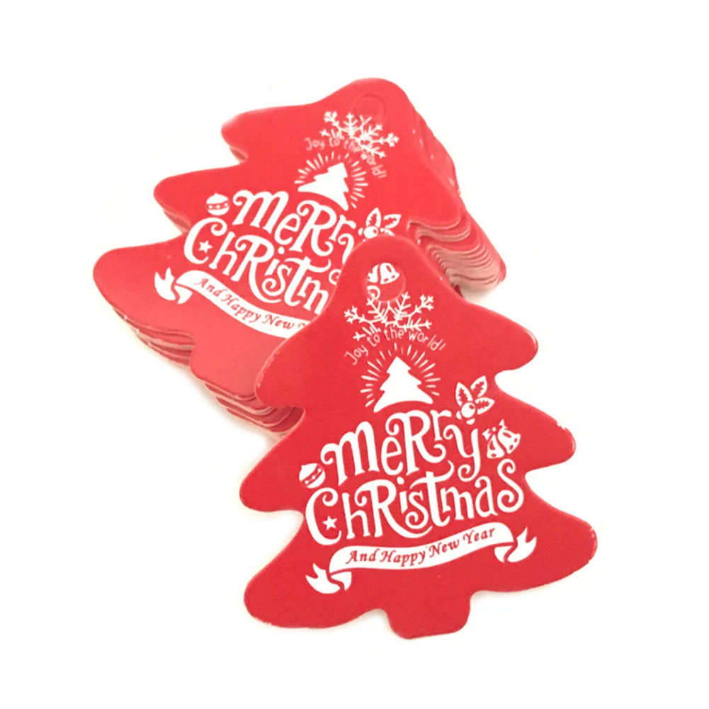 red-Christmas tree 100 шт. подарочные бирки на рождественскую елку, вечерние подарочные бирки, персонализированные бумажные бирки на Рождество OCT998 - Цвет: red-Christmas tree